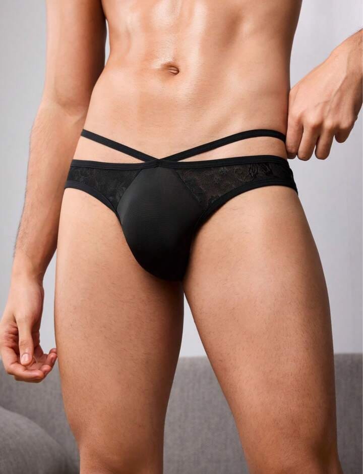 Men's Solid Color Lace Patchwork Underwear